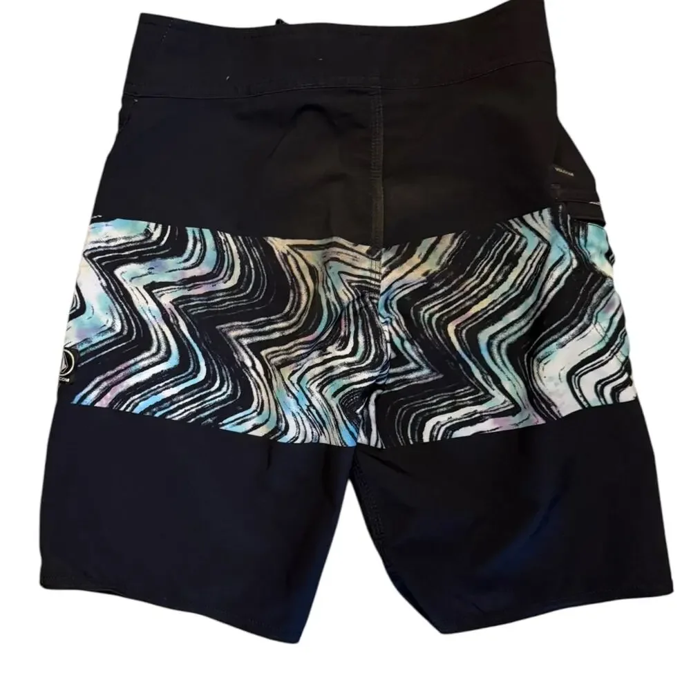 Volcom Mod-Tech Boys Black Multicolor Surf Boardshorts Size 26